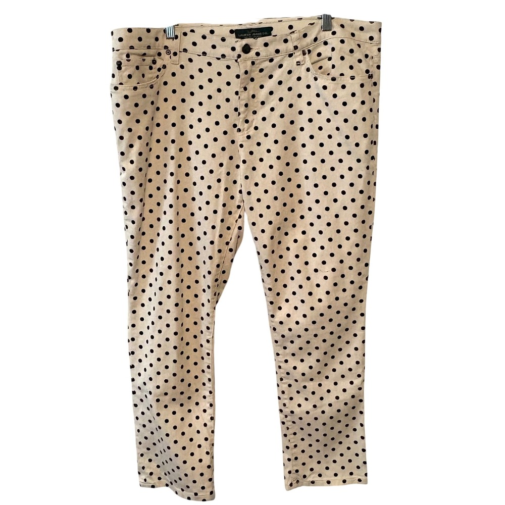 Lauren Ralph Lauren‎ Women's Cream and Black Polka Dot Jeans in Size 16